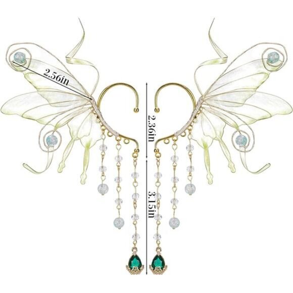 Fairy Elf Ear Cuffs for Women Butterfly Wing Non Pierced Tassel Cosplay Earrings - Picture 3 of 7